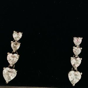 ❤️Sterling Silver & Cubic Zirconia Heart Post Dangle Earrings Showstopper❤️box